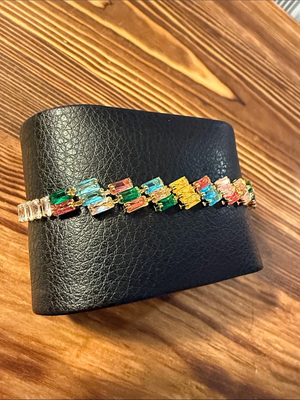 Gold Plated Multicolor Crystal Tennis Bracelet - Gold Tone Women’s Jewelry